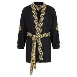 Versace Belted Gold Embroidered Black Wool Blend Kimono Jacket M